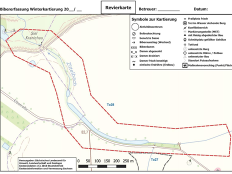 zeigt eine Karte, wie sie zur Kartierung von Biberrevieren genutzt wird